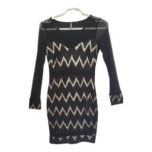 OLINDA Gold and Black Geometric  Mesh Dress - Small